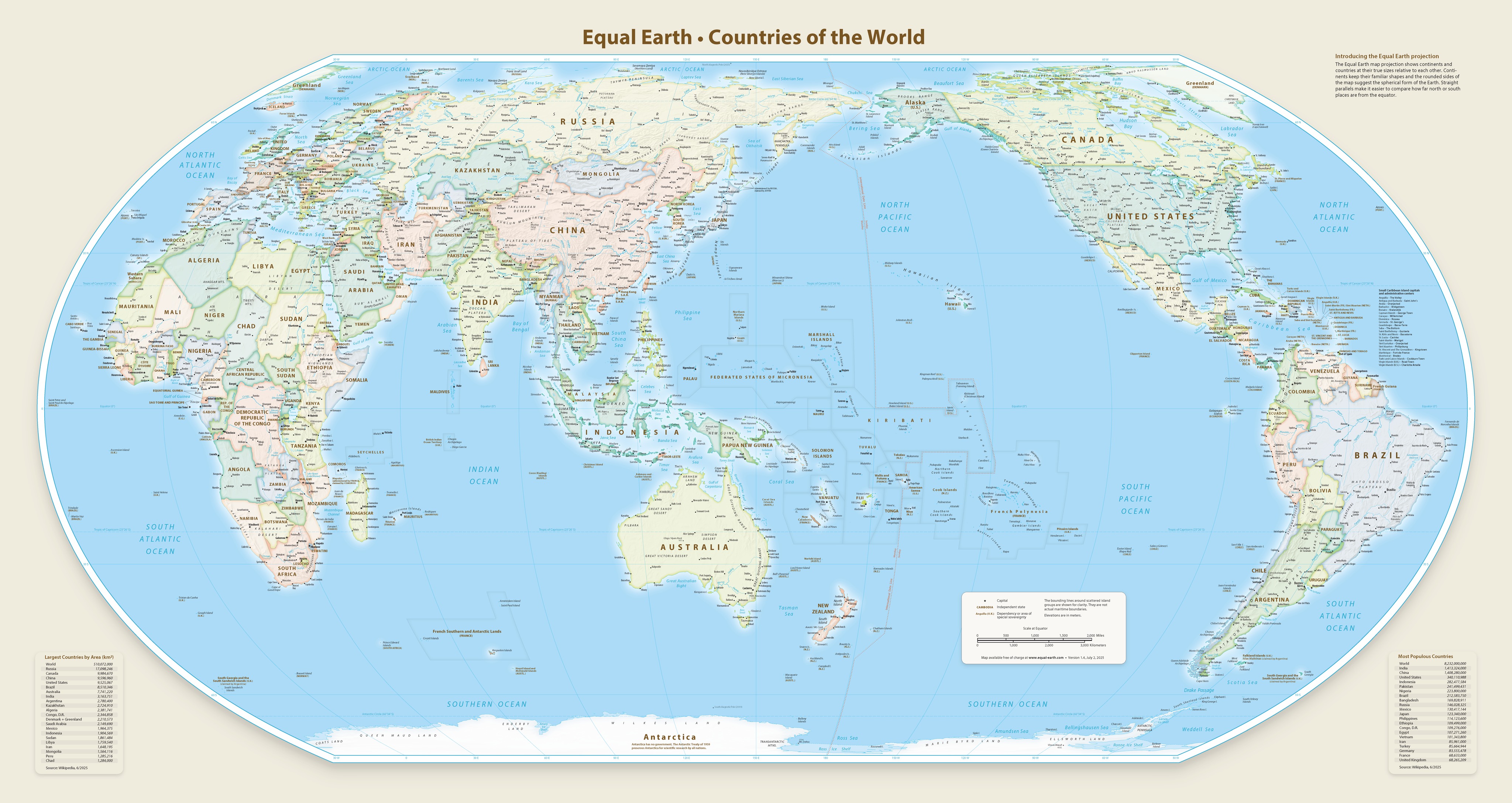 VANK-produced Equal Earth world map with English place names